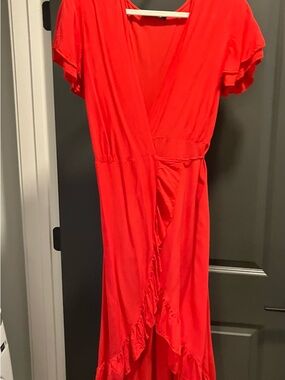 Simplee Apparel Red Wrap High-Low Maxi Dress